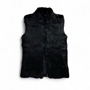 Vintage Y2K Rabbit Fur Reversible Padded Vest in Black